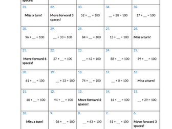 Number Bonds To 100 Board Game