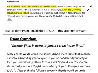 GCSE AQA Islam 12 mark exam practice model answer on Jihad