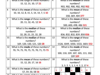 Averages: Mean, Median, Mode and Range Crossword (with answers)