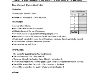 GCSE English AQA exam Paper 1 QP (mock)