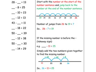 Missing numbers using a number line (addition an subtraction)