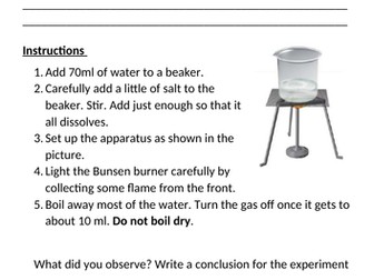 Dissolving salts practical worksheet and instructions