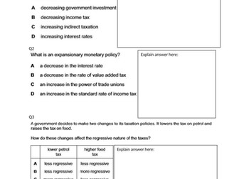 CIE 2020-2022 iGCSE Economics, macroeconomic, Fiscal, tax, Supply-side policy, inflation & deflation