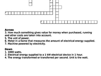 Crosswords for Energy and Electromagnetic Waves Teaching Resources