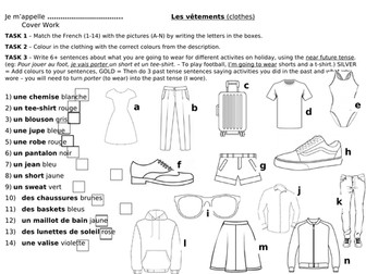Les vetements worksheet cover lesson clothing clothes