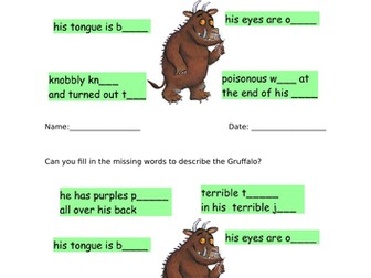 Gruffalo Character Description Flipchart and DIFFERENTIATED worksheets