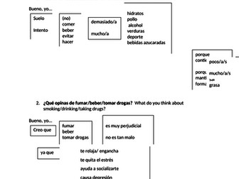 GCSE Spanish Theme global issues Writing Frame to cover all time frames
