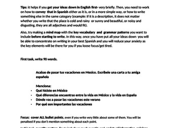 GCSE Writing Exam-like exercise with tips on exam technique and use of verbs