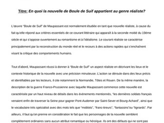 Boule de Suif - Guy de Maupasssant - Les techniques réalistes (essay model)