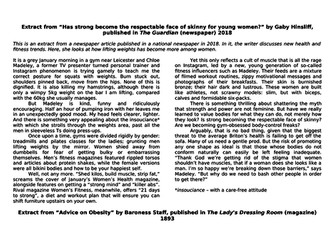 GCSE Eng Lang Paper 2 "Writers’ viewpoints & perspectives" for KS3 on Women & body image