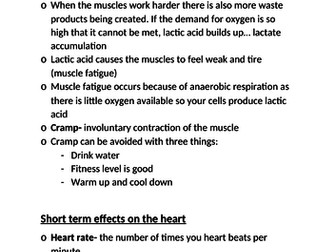 Edexcel GCSE PE short term effects notes