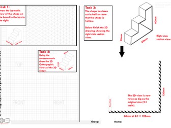 Isometric, Orthographic Projection and Section views A3 Worksheet AQA