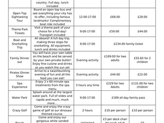Holiday Planning: timetables and money