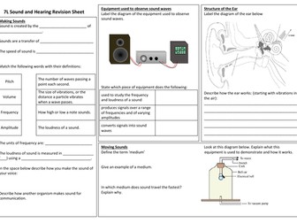 Exploring Science 7L Sound and Hearing Revision mat