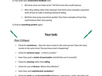 Peer critique a story help sheet