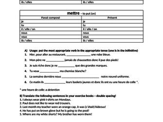 Porter / mettre in Perfect and Present tense