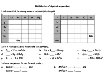 Multiplying algebra - a lead in to factorising