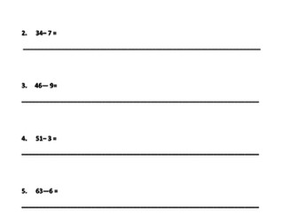 Subtraction on a number-line differentiated worksheets Year 2 Year 3