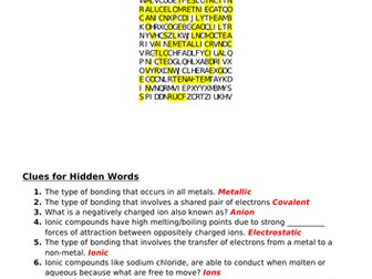AQA GCSE Bonding Wordsearch (with answers)