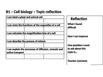 AQA GCSE 9-1 BIOLOGY - B1 END OF TOPIC TRACKER