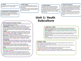 Sociology OCR Unit 1 Revision Pack - Socialisation, Culture and Identity // Youth Subculture
