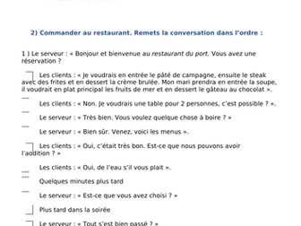 food & drinks " au restaurant"  (ordering, complaints...) - worksheet