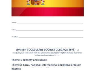AQA GCSE Spanish 8698 Vocabulary booklet