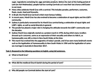 Mardi Gras/Carnival Worksheet