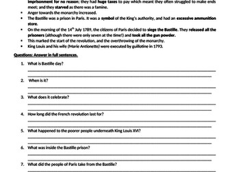 Bastille Day Worksheet