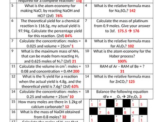 AQA GCSE Chemistry - Quantitative Chemistry Crossword (with answers)