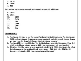 Year 4 money weekly plan