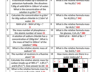 AQA Combined Science - Quantitative Chemistry Crossword Foundation (with answers)