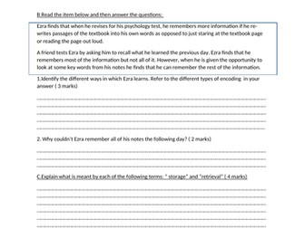 AQA GCSE Psychology 9-1- Memory- Encoding, storage, retrieval