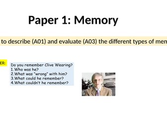 AQA GCSE Psychology 9-1- Memory- types of long term memory- LESSON