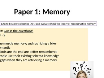 AQA GCSE Psychology 9-1- Memory: reconstructive memory- lesson