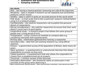 GCSE SOCIOLOGY KEY TERMS AND UNIT COVER PAGE FOR RESEARCH METHODS