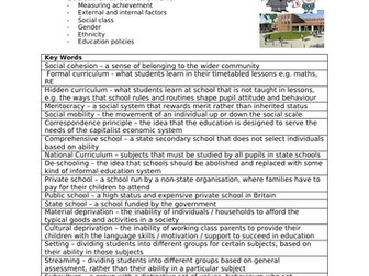 AQA GCSE SOCIOLOGY KEY PHRASES UNIT COVER SHEET EDUCATION