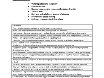 GCSE RELIGIOUS STUDIES A KEY TERMS UNIT COVER SHEET PEACE AND CONFLICT
