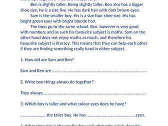 Literacy: Simple Read, Question, Answer