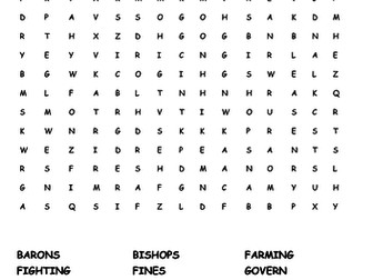 The Feudal System Word Search