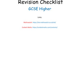 Revision Checklist - GCSE Maths Higher