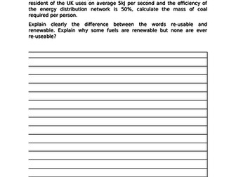 AQA Physics GCSE P3 (Energy Resources) - Gifted and Talented Resource Worksheets