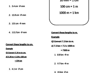 Converting Metric Units of Length Worksheet - ANSWERS INCLUDED