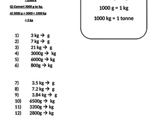 Converting Metric Units of Mass (Weight) Worksheet - ANSWERS INCLUDED