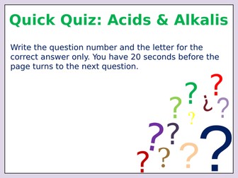 Acid and alkali multiple choice quiz on powerpoint - KS3