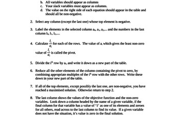 Simplex Algorithm instructions sheet