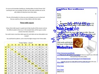 Booklet for Parents explaining different times table games and strategies