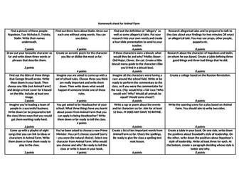 Homework options on Animal Farm