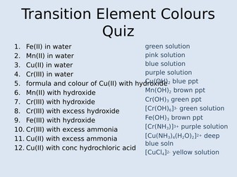 A level chemistry revision: redox and transition metals