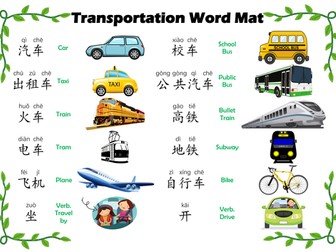 Transportation_Word Mat in Mandarin Chinese